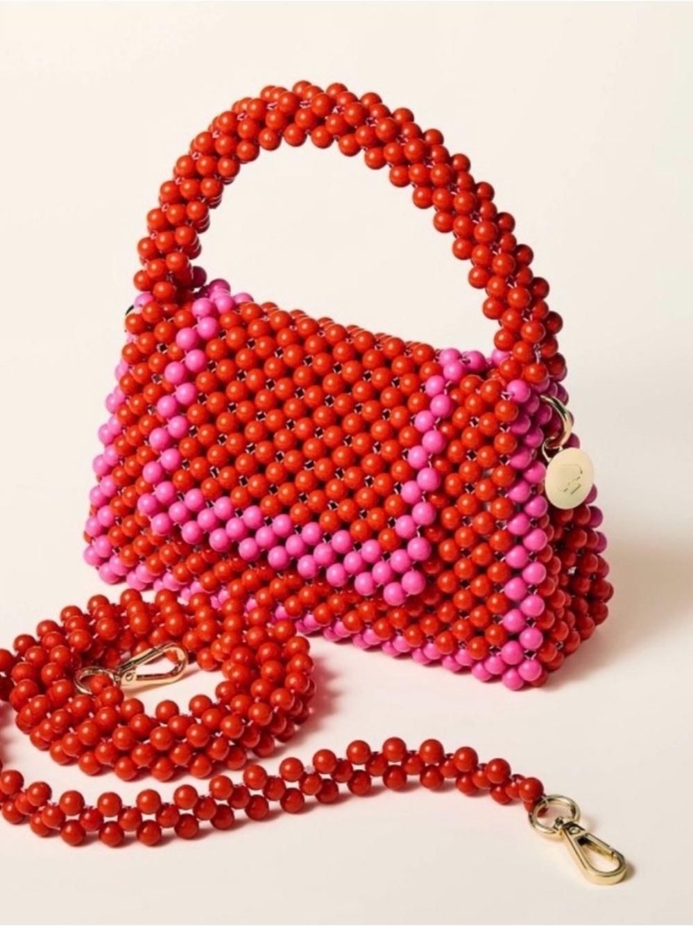 Beaded Mini Shoulder Bag in Red and Pink